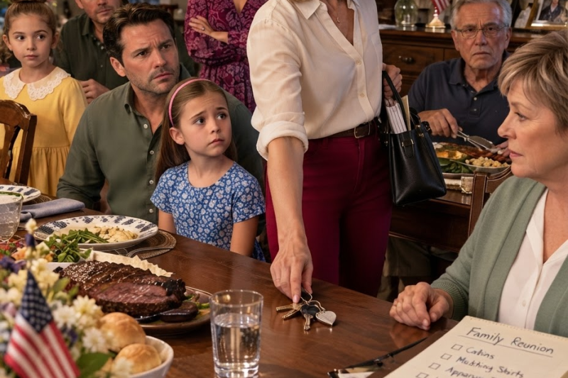 My mother said there was no room for my husband’s eight-year-old daughter at the family reunion because she was “not really family”—so I reached into my purse, put one thing on the table, and the entire room went silent