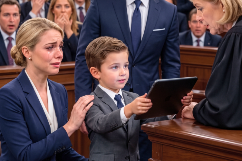 My husband filed for divorce, but during the hearing, our six-year-old son suddenly asked the judge, “Your Honor, may I show you something Mom knows nothing about?” The judge agreed—and the moment the video began playing, the entire courtroom fell into stunned silence.