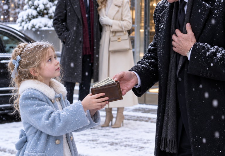 An 8-year-old girl waited in the rain for almost two hours, hoping to return a millionaire’s wallet. When he offered her a reward, she gave an answer that left him completely speechless.